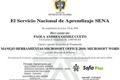 Sena Sofia plus descargar certificados